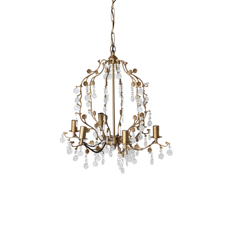 Lustre en métal avec fleurs et cristaux de verre