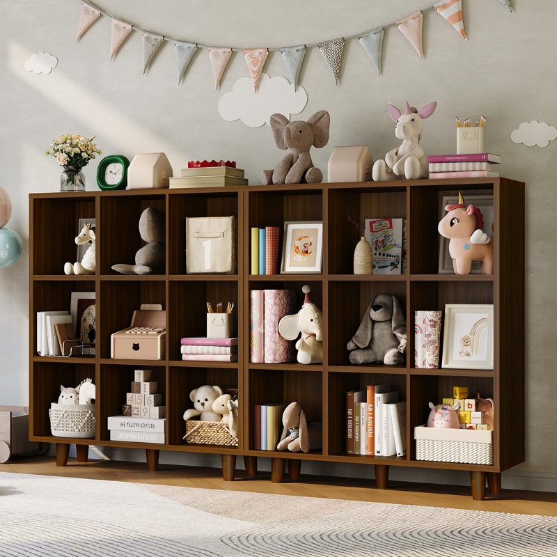 Bibliothèque 9 compartiments, 3 niveaux de rangement en bois pour le bureau de la chambre à coucher, 9 cubes