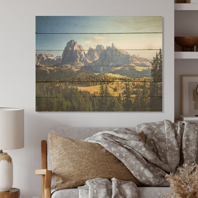 Arbres couverts, montagnes, Dolomites en Italie - Italie, art mural sur bois de pin naturel