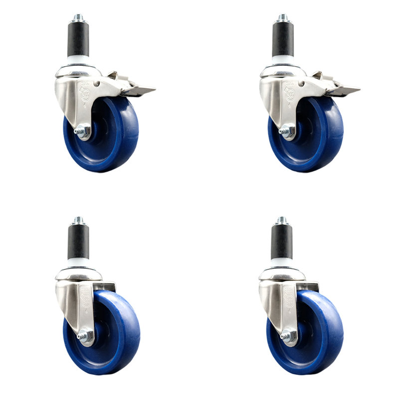 Solid Poly Swivel Expanding Stem Caster Set with 2 Lock Brake, 4" H x 4" W