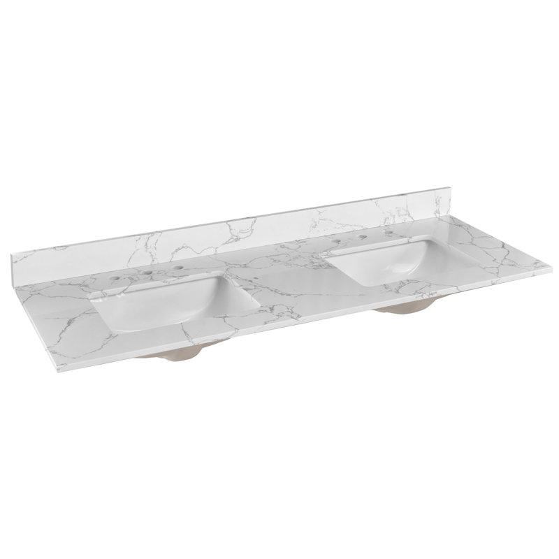 Comptoir de salle de bain simple 61 po en pierre de quartz avec lavabo double - pour meuble-lavabo, sans armoire