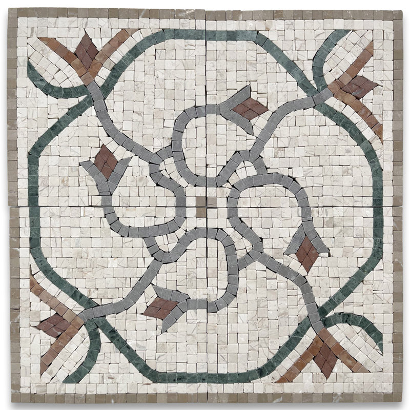 Carrelage mosaïque en marbre 7,5 po x 7,5 po Carina, Beige / or / vert