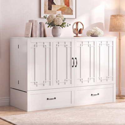 Murphy Bed Queen With Charging Station & Drawer, White