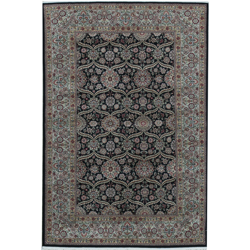 Manchuria Wool Oriental Area Rug in Black/Blue/Red/Green
