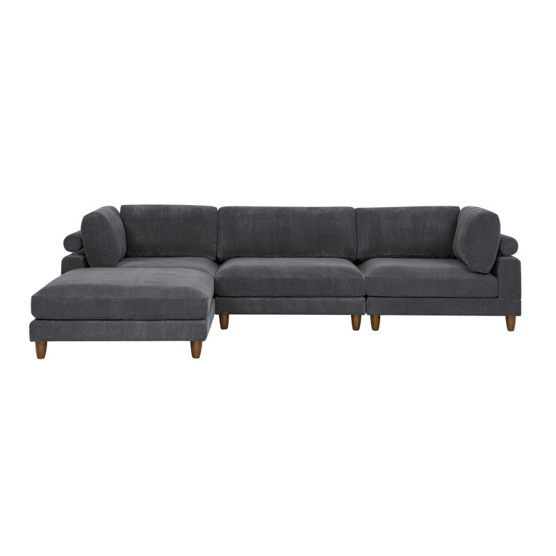 Canapé modulaire réversible en velours côtelé 133,5 po Barbarette, Velours côtelé gris