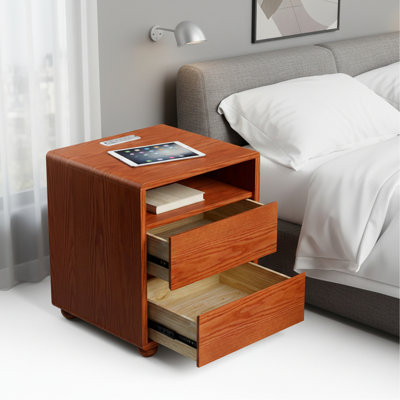 Table de chevet moderne 20 po avec 2 tiroirs et 2 tablettes Table de chevet Mid Station Century