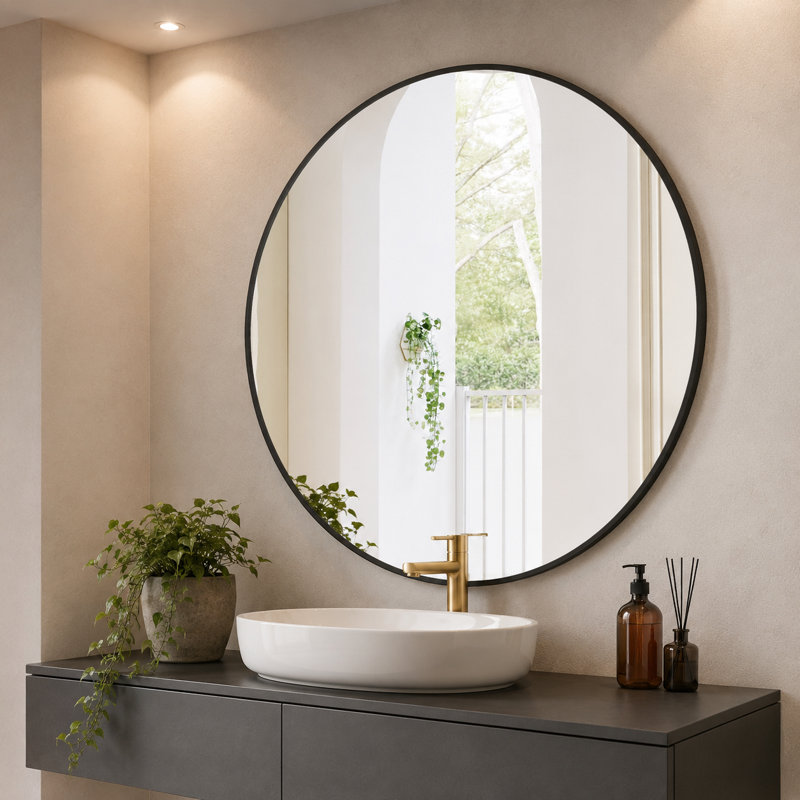 Miroir mural rond 39 po, miroir de meuble-lavabo rond à cadre en métal pour salle de bain, salon, chambre à coucher, 39"