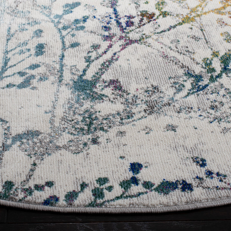 Ardeleana Performance Floral Rug, Round 6'5"