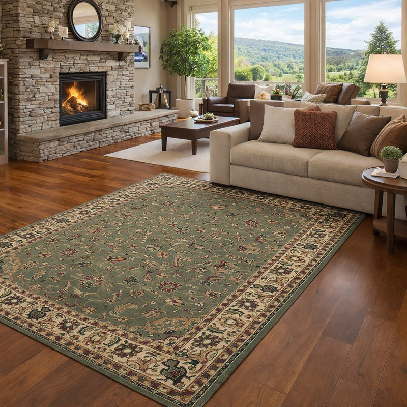 Tapis d'intérieur traditionnel vert sauge Safira, Rectangle 3 pi 3 po x 4 pi 11 po
