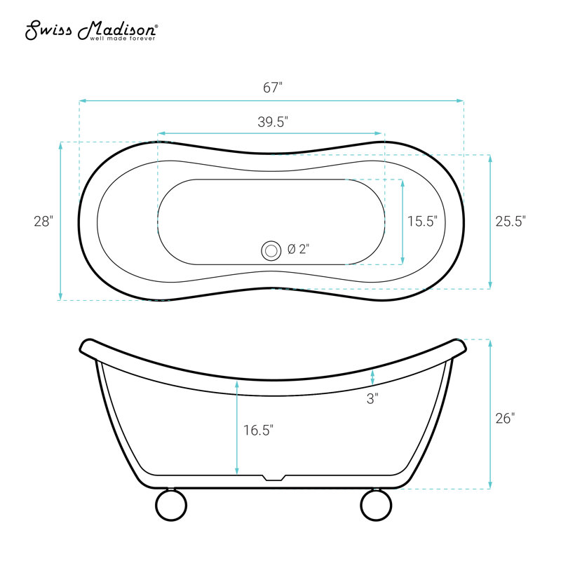 Plaisir II 67" Freestanding Bathtub With Round Feet In Glossy White