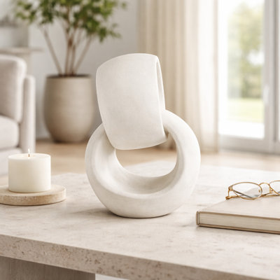 Decorative Abstract Interlocking Ring Sculpture For Home Decor - Modern Figurine Accent For Living Room Decoration - White