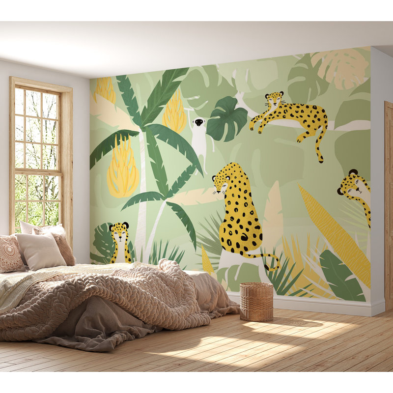 Murale animaux - Guépards dans la jungle, L 124 po x l 177 po, Non encollé