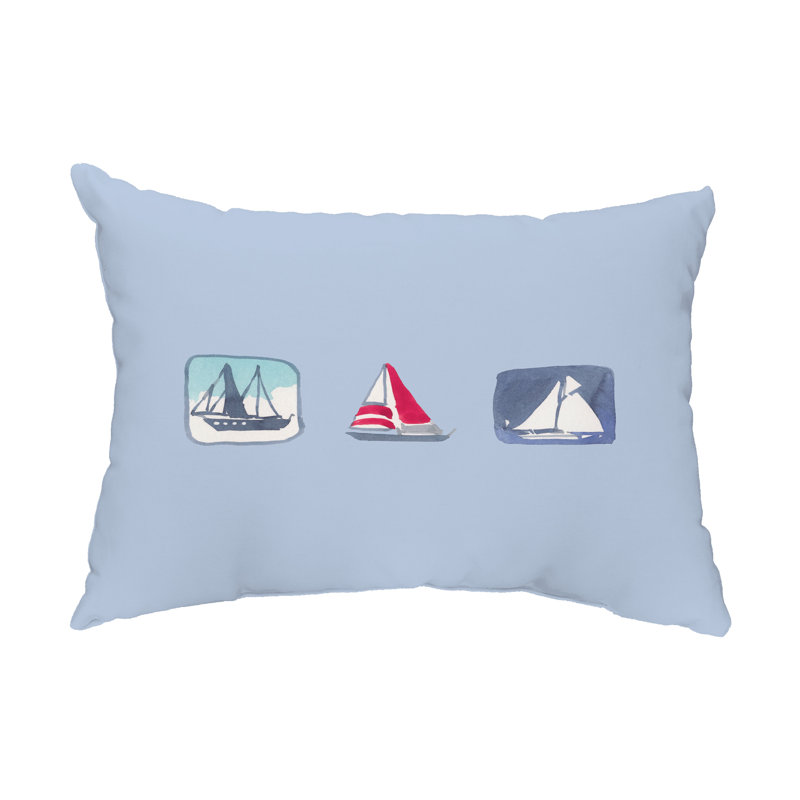 Boat Trio Outdoor Reversible Throw Pillow, Blue