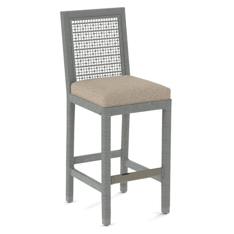 Pine Isle Bar Stool, Sunbrella Beige Pinstripe; 6205-74, Nickel