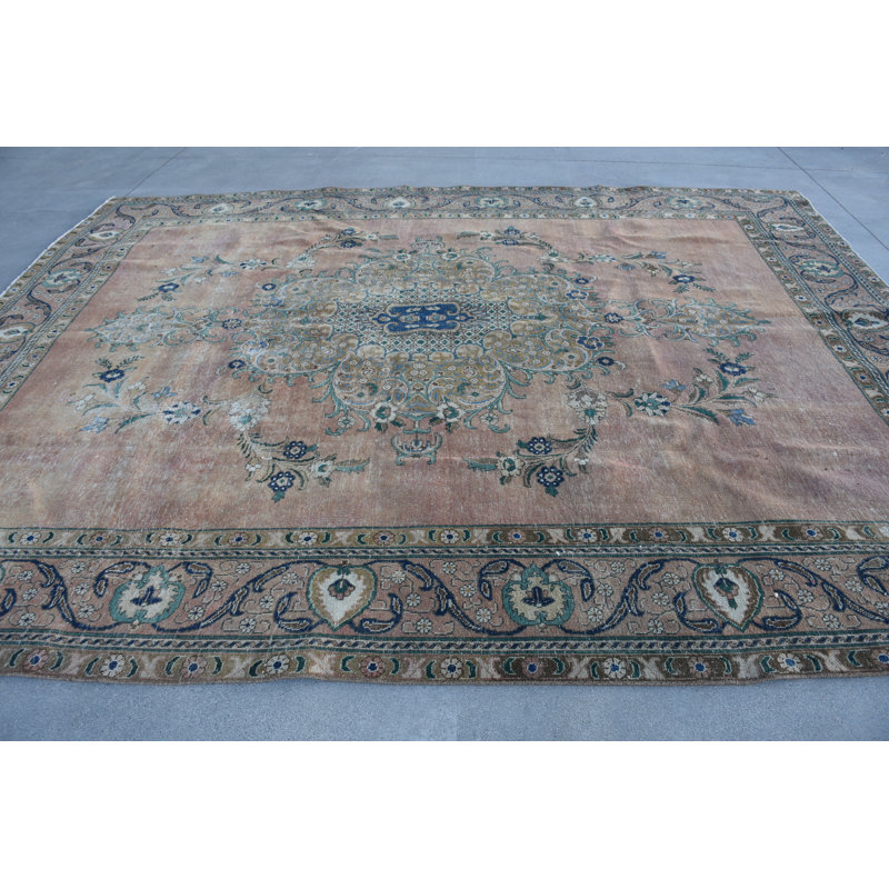 111.4x144.9 Inch Beige Wool Patchwork Rug, Classic Oversize Rug
