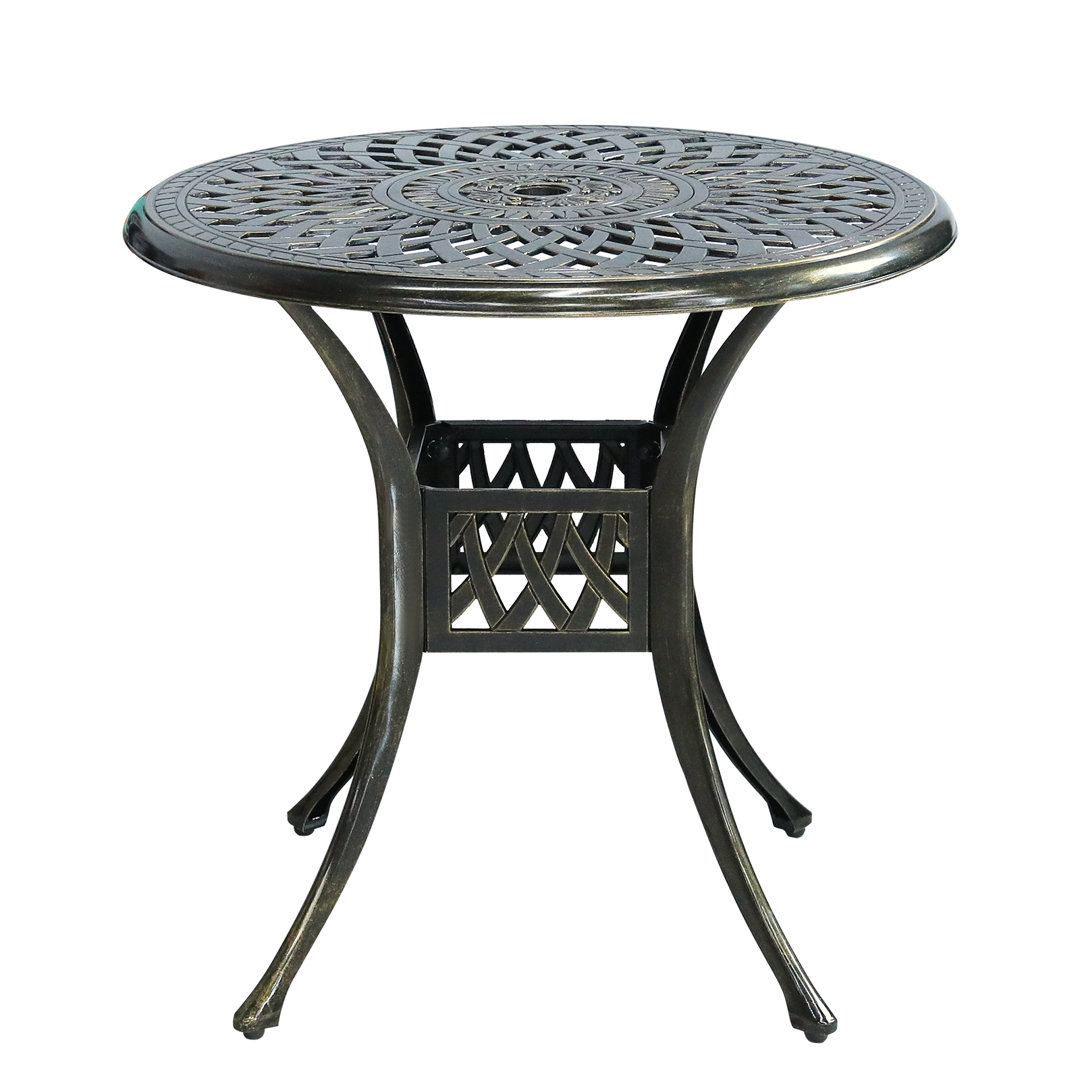 MEETWARM 31" Round Patio Bistro Table, Outdoor Cast Aluminum Small Dinning Table with 2" Umbrella Hole Bloomsbury Market 