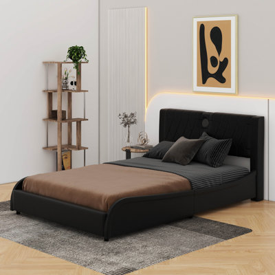 Luxurious Faux Leather Upholstered Platform Bed With Thickened Headboard, Bluetooth Speakers And RGB LED Light