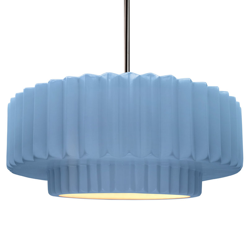 Luminaire suspendu tambour 1 lumière Gela, H 6 po x l 16,25 po x P 16,25 po, Bleu ciel, Nickel brossé
