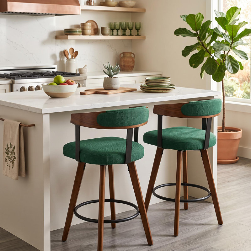 Swivel Counter Stool with Solid Wood Frame, Vert
 Paquet de 2