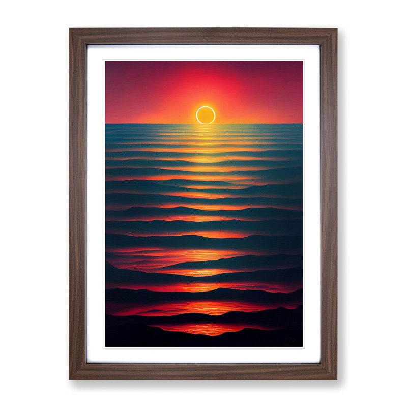 Vivid Ocean Sunset - Framed Print, 64cm H x 46cm W x 2cm D, Walnut Framed