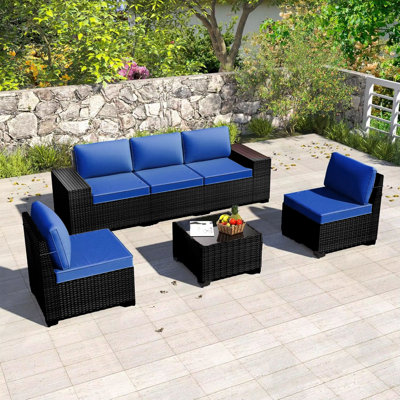 6-Person Patio Furniture Set Rattan Modular Conversation Sets Outdoor Seating Sofa Group With Coffee Table