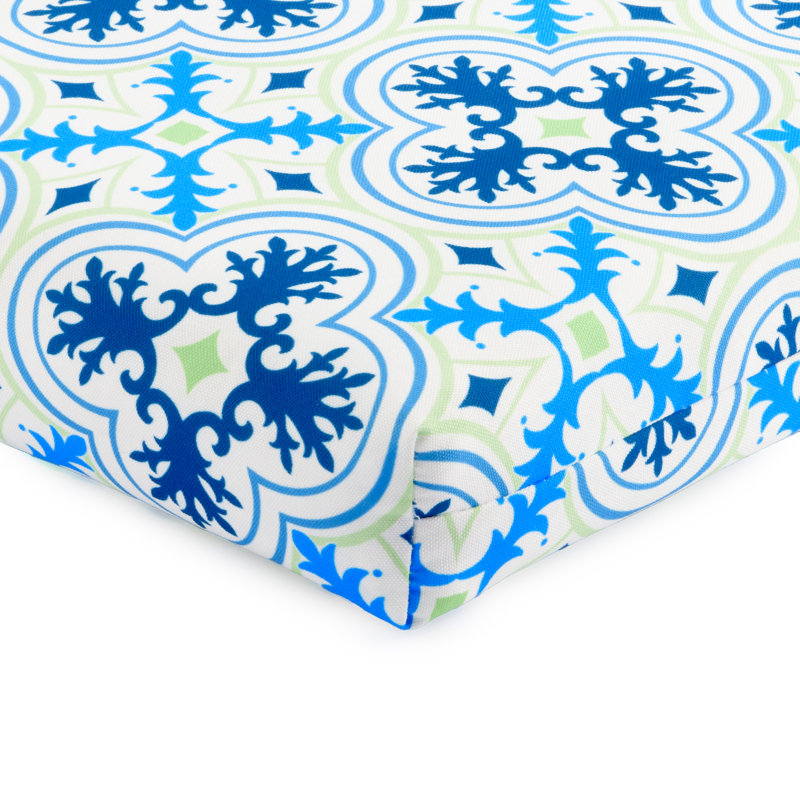 Lillian Outdoor Dining Chair Pad, Navy/Green Porto Tile