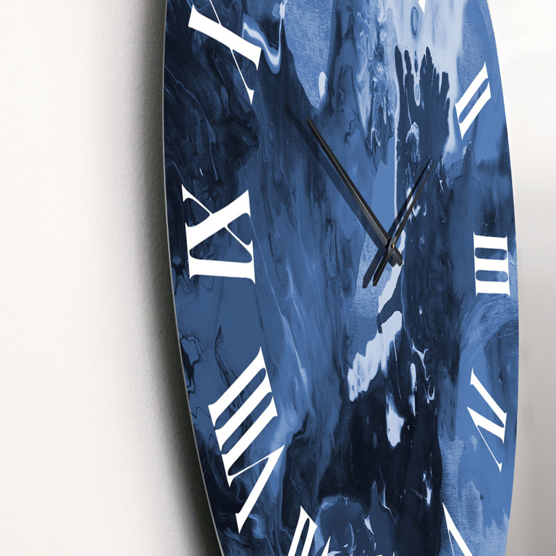 Art liquide dans les tons de bleu foncé I - horloge murale moderne, Grand