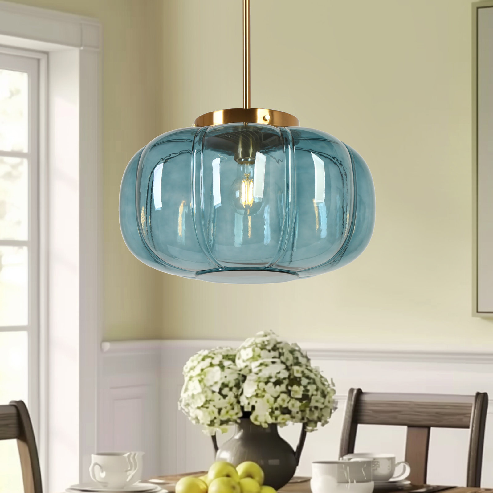Beltran 15" Width 1-Light Dome Pendant Light, Light Blue