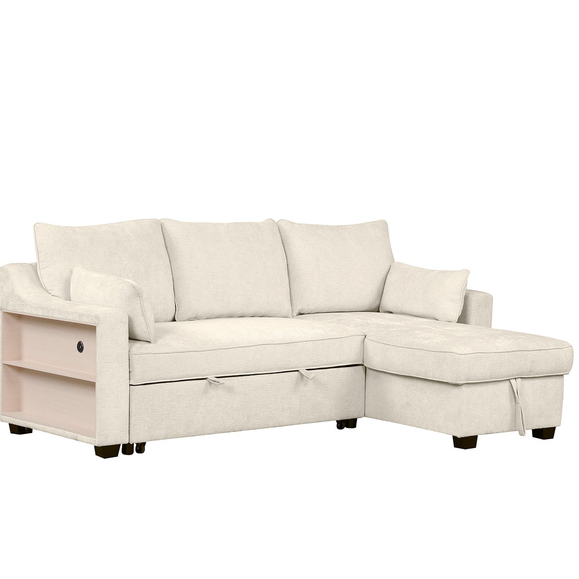 Latitude Run® 90" Pull Out Sleeper Sofa L-Shaped Couch Sectional Beige ...