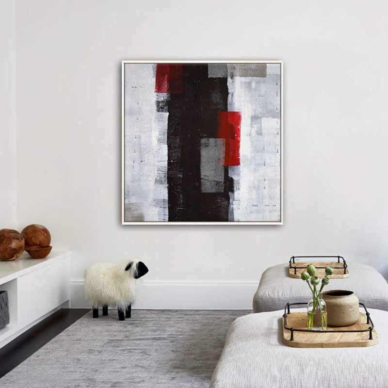 Rouge, noir, blanc, gris, blocs de couleur, formes abstraites, art moderne, alternative colorée, impression sur toile, Blanc
