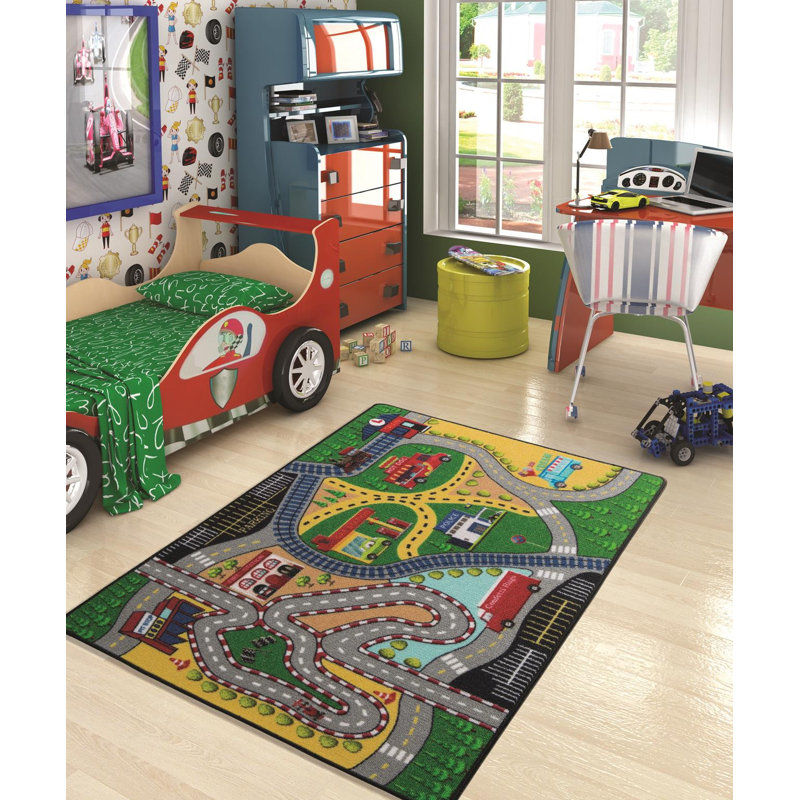 Tapis rectangulaire en polyamide touffeté à la machine Artur - vert / jaune / gris, Rectangle 4 pi 4 po x 6 pi 3 po
