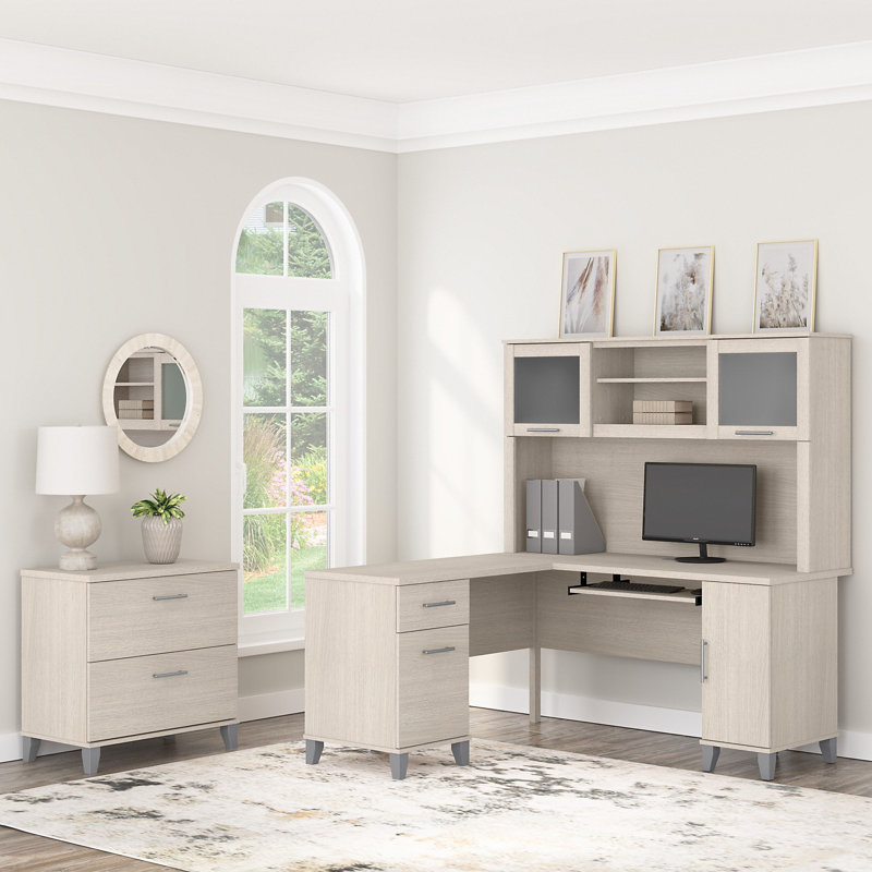 Magomed 3 Piece Computer Desk Office Set, Sand Oak