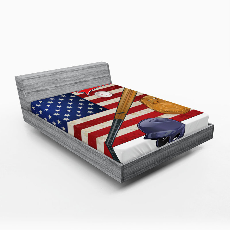 Multicolore drapeau américain et baseball Ambesonne, Drap-housse grand