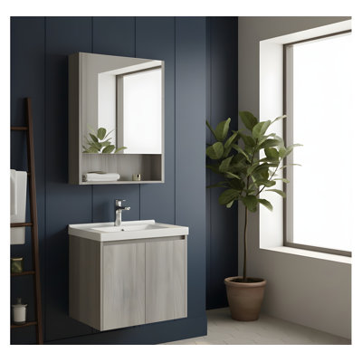 Bathroom Furniture Suite-Grey Bathroom Storage-Bathroom Set with Mirror-Grey Vanity Unit