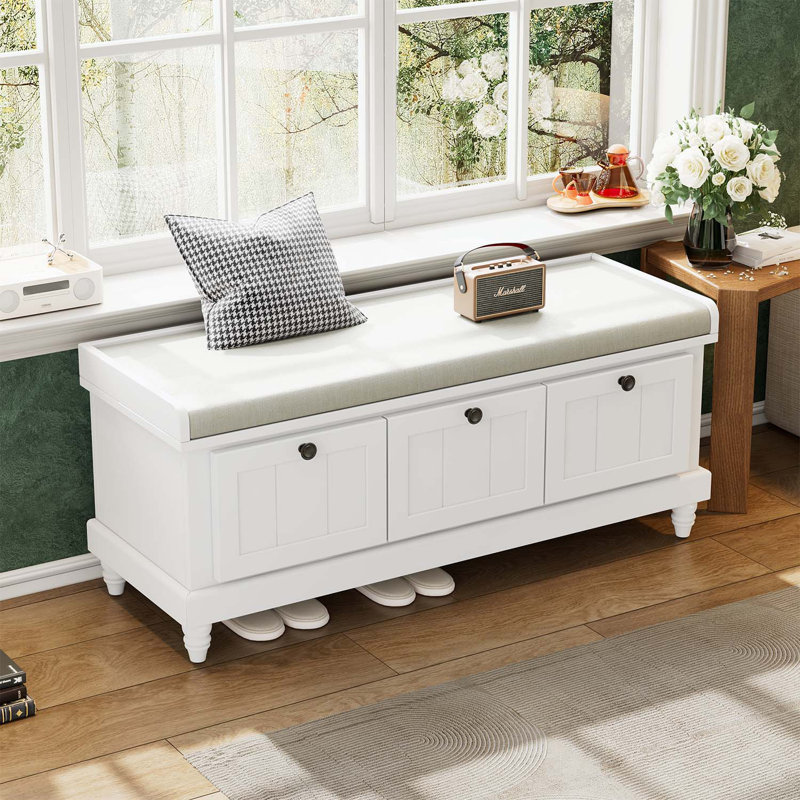 Storage Bench for Entryway and Living Room, White