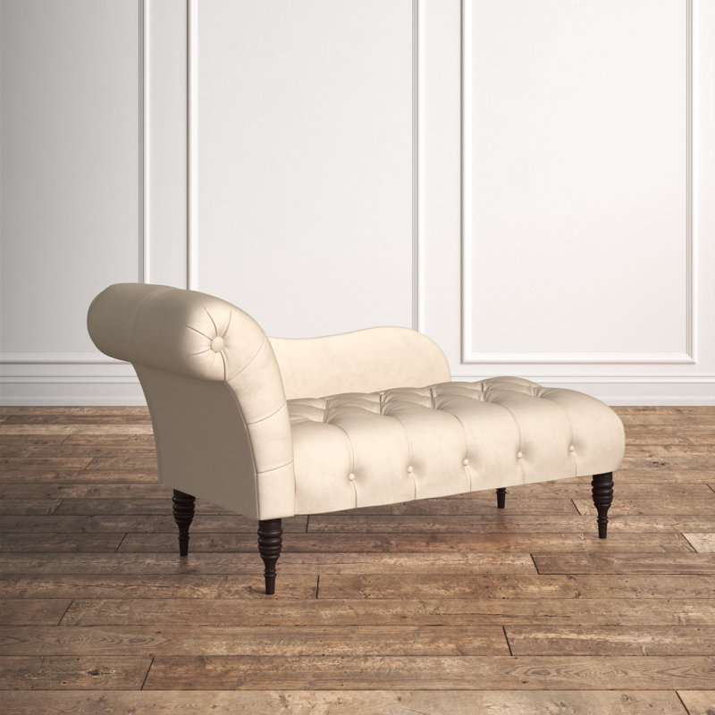 Chaise longue à accoudoirs roulés Angelica, Velours performance perle classique