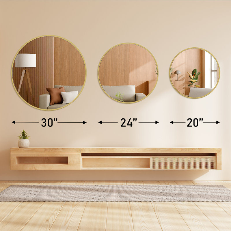 Miroir mural rond en métal, Doré, 20 po x 20 po