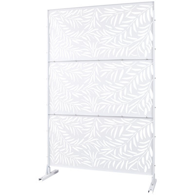 Outdoor Indoor Privacy Screen – 76"H X 48"W, Freestanding Metal Panel, White, For Deck, Patio, Balcony