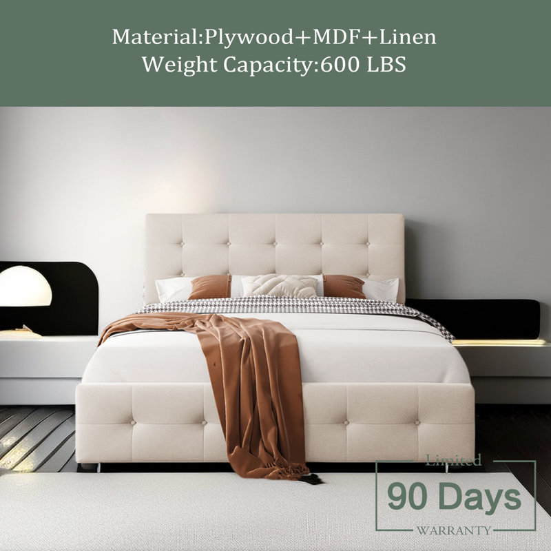 Bodwar Upholstered Platform Storage Bed, Beige