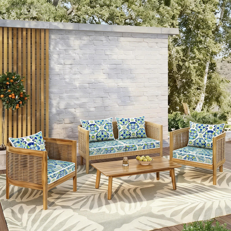 19 x 19 In Patio Furniture Cushions set of 4, Fade Resistant Outdoor Seat Cushions with 4 pairs of Ties, Deep Seat Cushion for Seat Patio Chairs, Rattan Furniture, Wicker Seating, outdoor Adirondack Chair,Ball Flowers