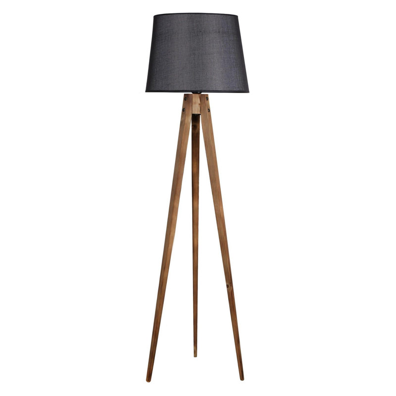 Luro Elegant Floor Lamp with FIR TREE Body, Brown & Black, 63.0 Inches Tall | Fabric Cap (12.0 Inches Dia), Foot Diameter: 19.7 Inches | On/Off Switch, E27 Socket (Max 60W) | Stylish Lighting for Home & Office Decor