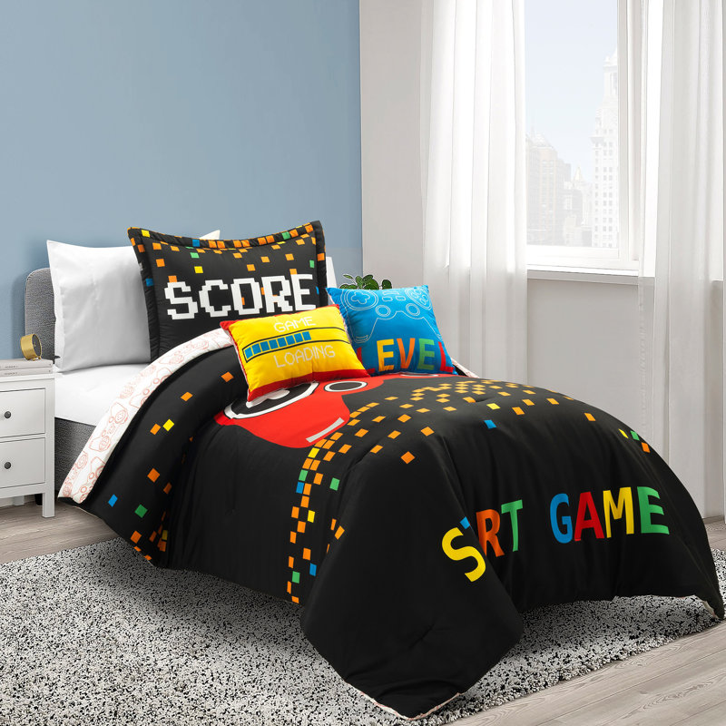 Black Reversible Twin Microfiber Kids' Comforter Set