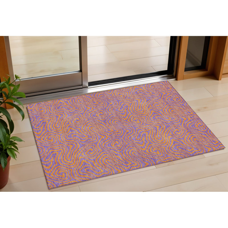 3' X 5' Purple And Copper Abstract Washable Indoor Outdoor Area Rug