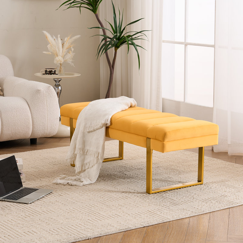 Laytona 46.5"W Tufted Bedroom Bench Entryway Bench with Metal Legs, Mustard, Gold