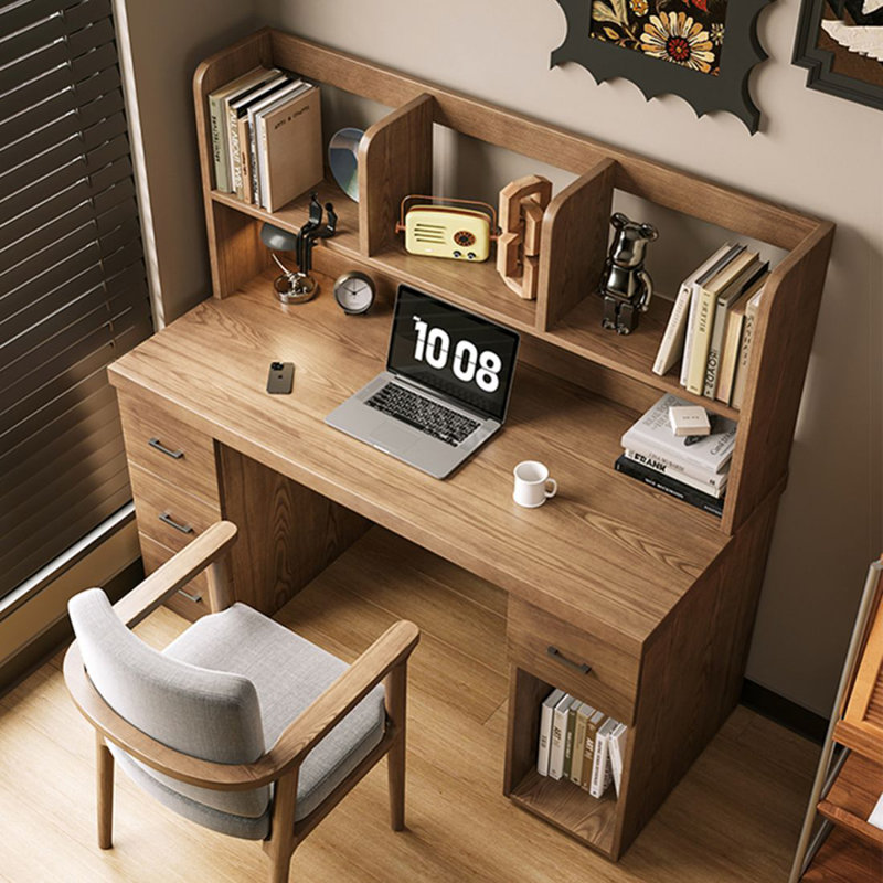 Walnut Rectangular Solid Wood Executive desk with drawers desk, 64.96" H x 62.99" W x 23.62" D