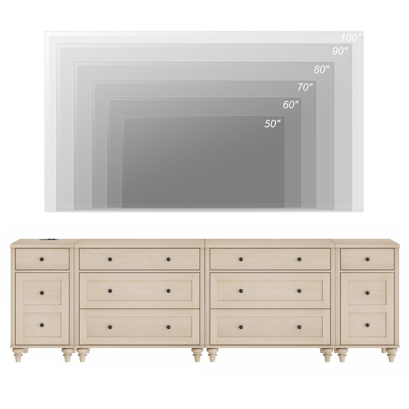 TV Stand With 8 Dressers, 4-In-1 TV Console Table For 75/80/85/90 Inch TV, Entertainment Center With With Charging Station, Light Beige
