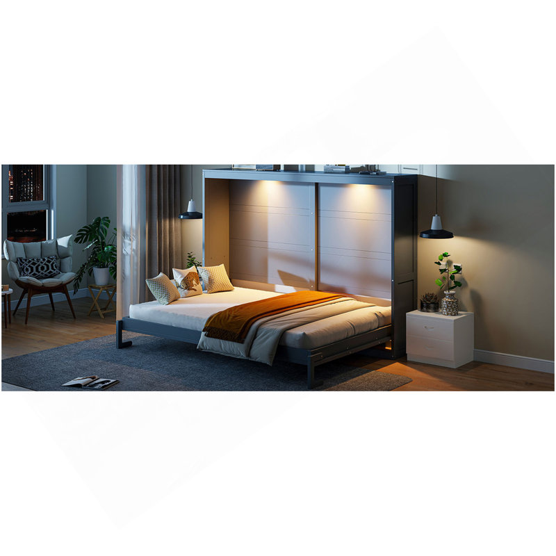 Lit escamotable mural moderne avec lumières DEL Murphy, Gris