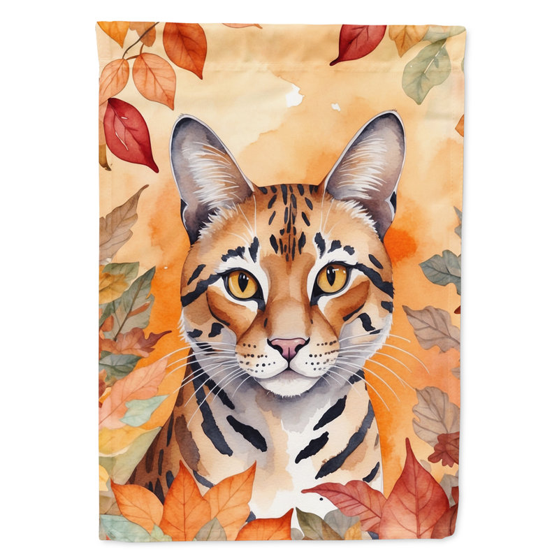 Cat in Fall Leaves Garden Flag, Safari