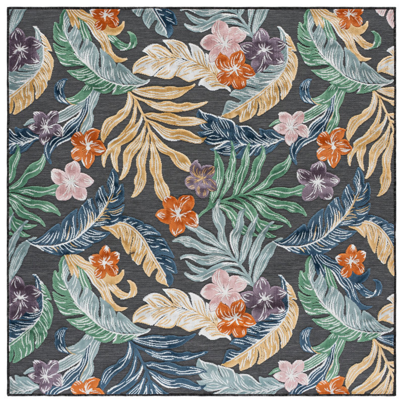 Tapis Cabana 456 à motif floral pour intérieur/extérieur, Square 6'-5