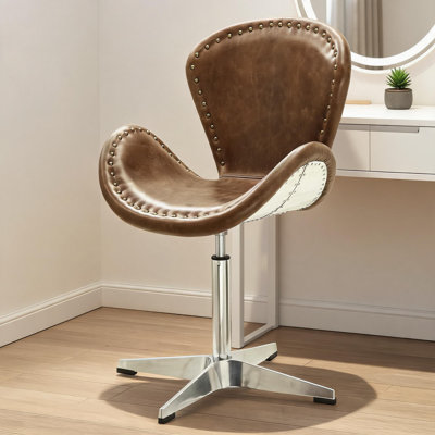 Fauteuil demi-tonneau d'appoint en cuir brun chaud chaleureux pour salon de bureau, style classique rétro